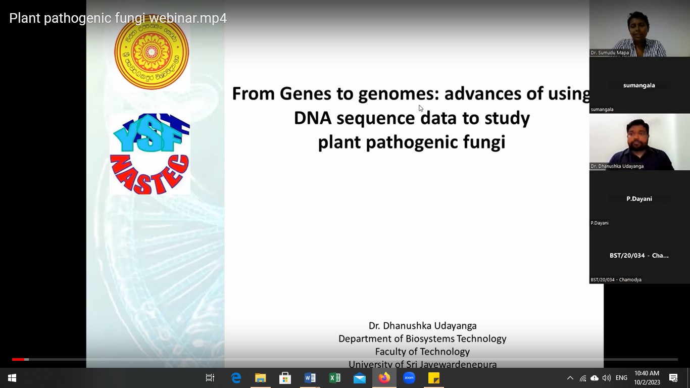 YSF Webinar: From Genes to genomes: advances of using DNA sequence data to study plant pathogenic fungi