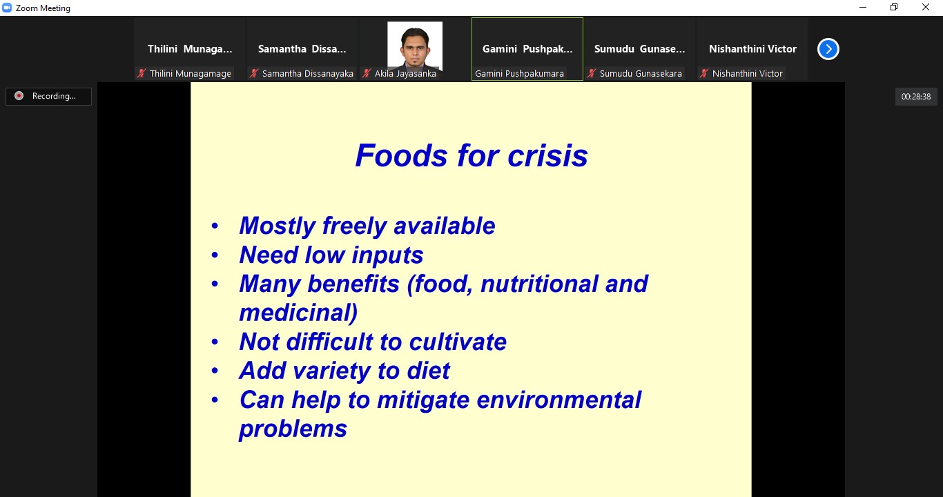 YSF Webinar on Food solutions for possible food crisis through underutilized/ neglected crop species and varieties in Sri Lanka
